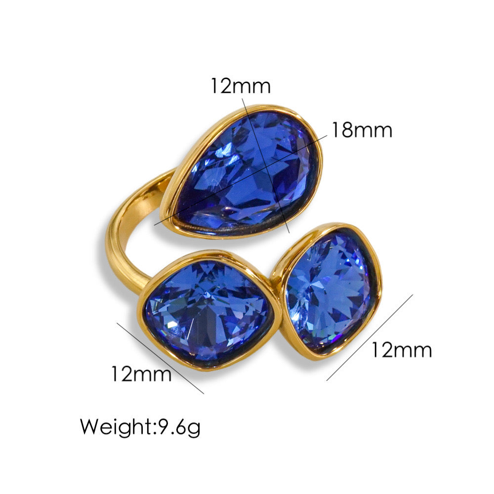 Triple Stone 18K Gold Plated Cocktail Ring Unisize Adjustable