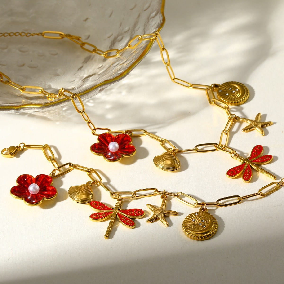 White Enamel Flower Jewelry Set