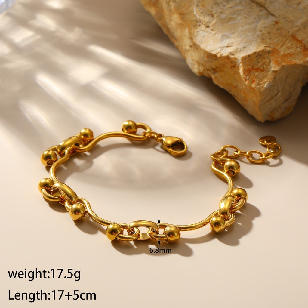 Sculptural Gold Bead Wave Chain Necklace & Bracelet Set