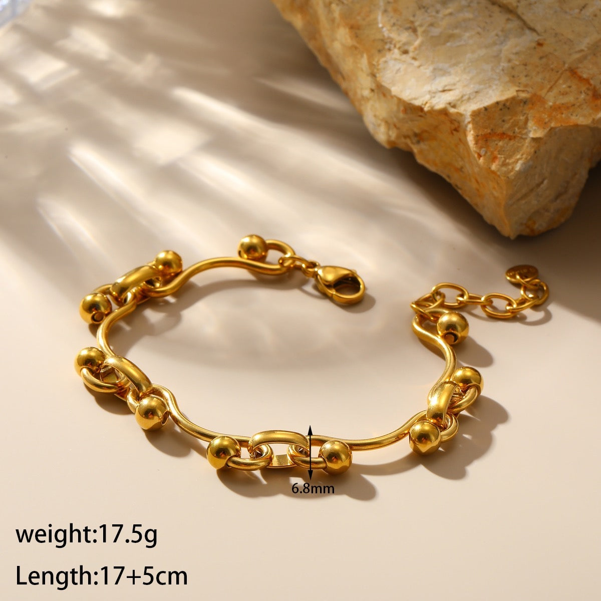 Sculptural Gold Bead Wave Chain Necklace & Bracelet Set