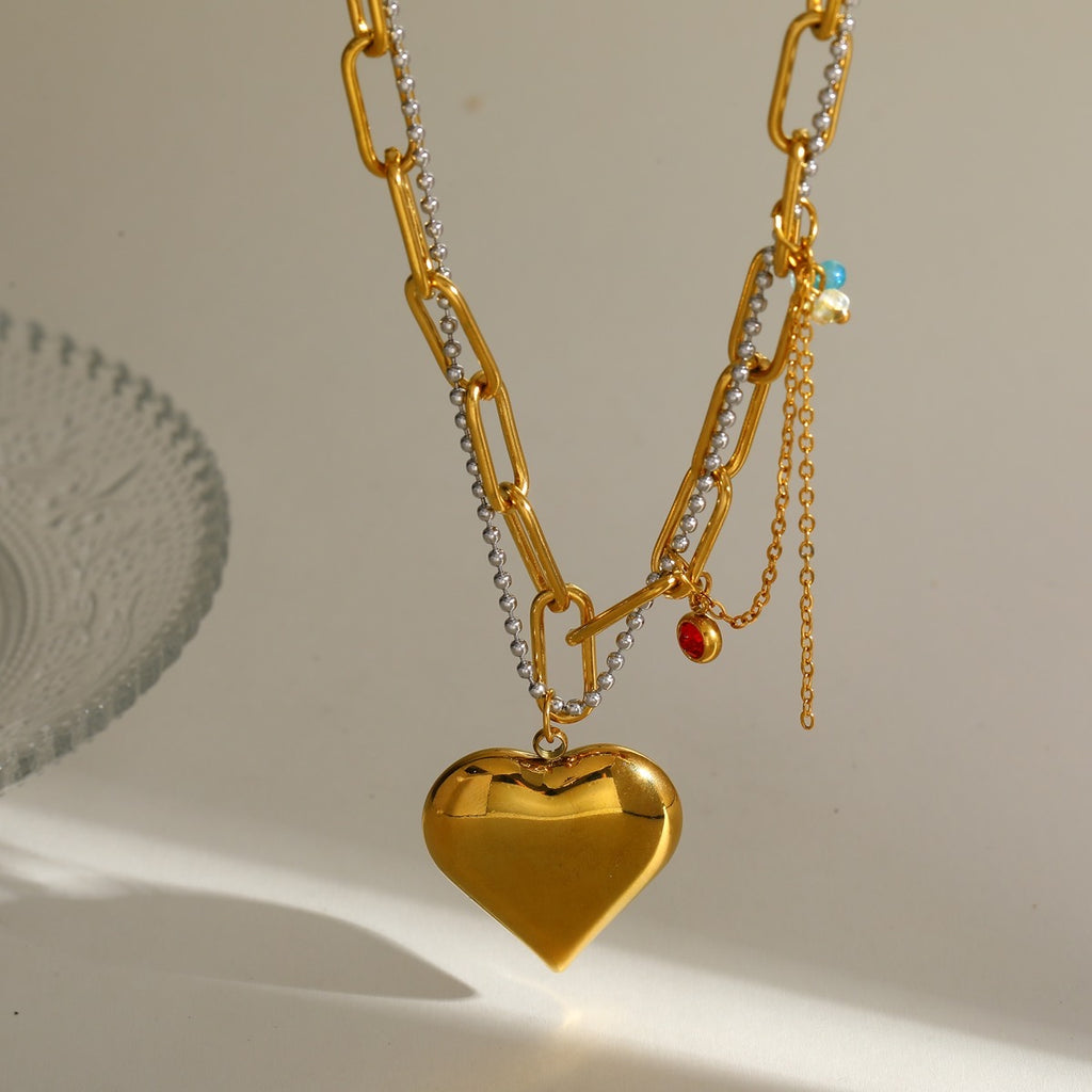 Oversized Gold Textured Leaf Pendant Paperclip Chain Necklace