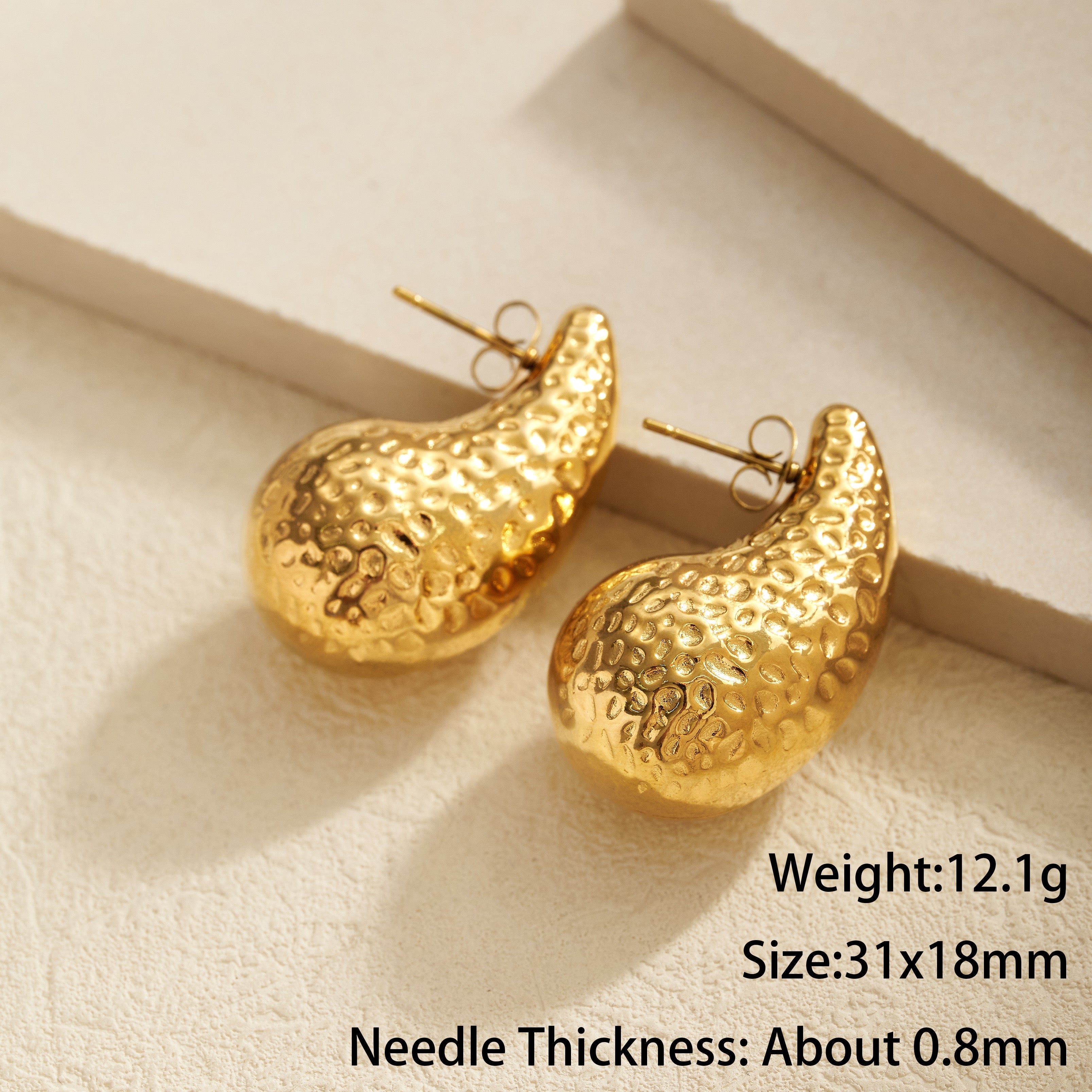Gold Chunky Teardrop Stud Earrings