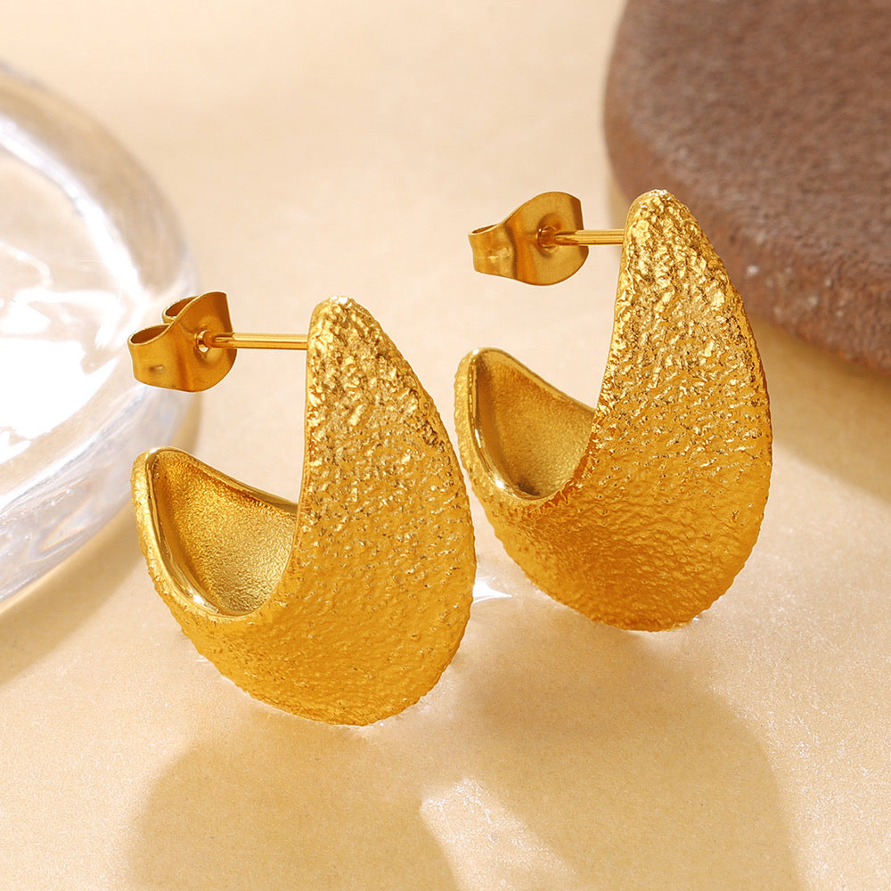 Gold Textured C-Hoop Earrings