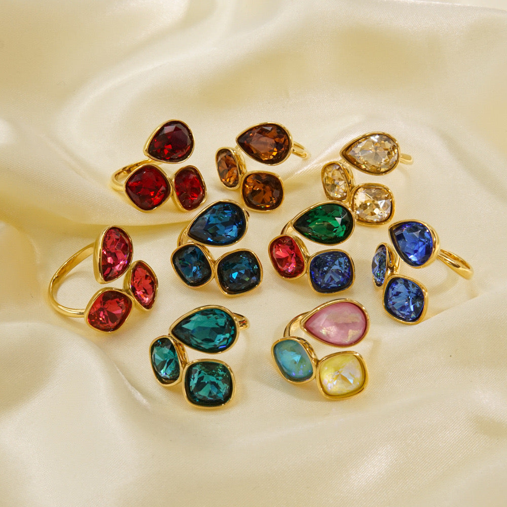 Triple Stone 18K Gold Plated Cocktail Ring Unisize Adjustable