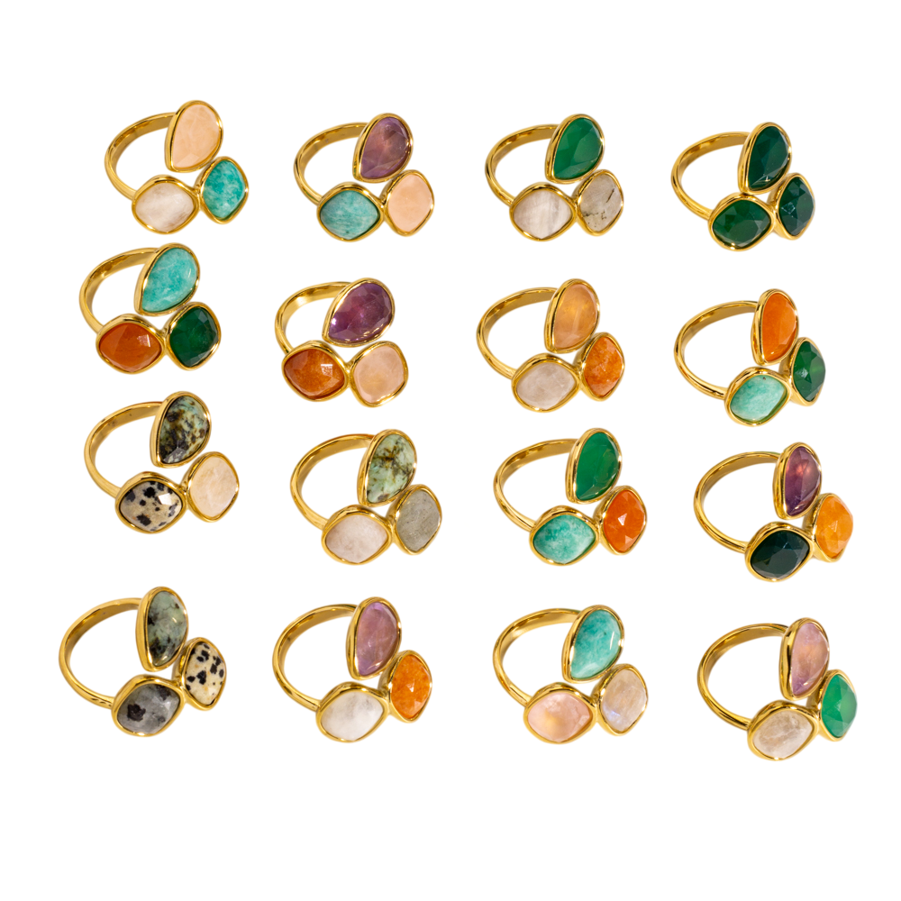 Triple Stone 18K Gold Plated Cocktail Ring Unisize Adjustable