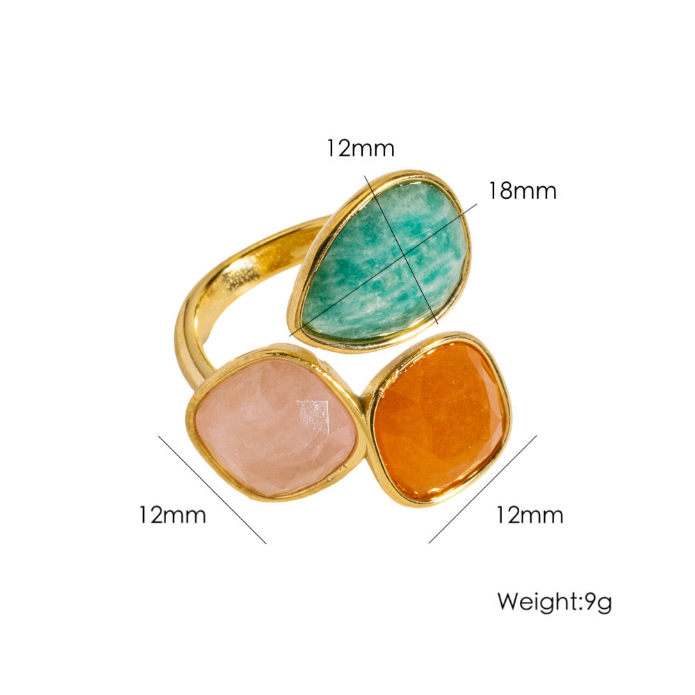 Triple Stone 18K Gold Plated Cocktail Ring Unisize Adjustable