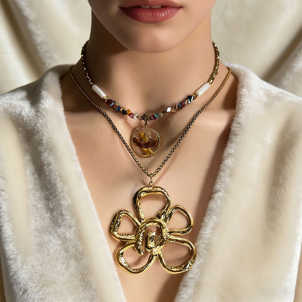 Layered Gold Sculptural Flower Necklace