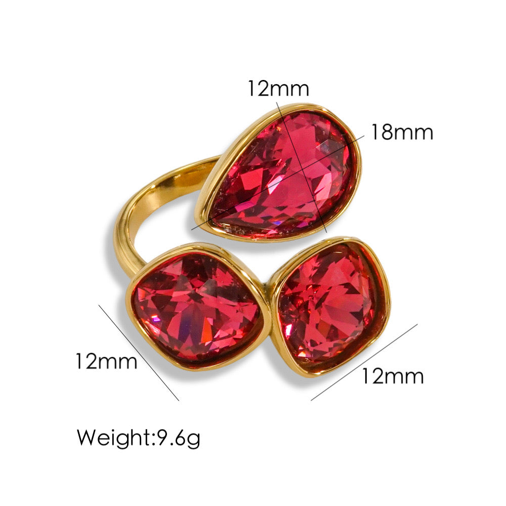 Triple Stone 18K Gold Plated Cocktail Ring Unisize Adjustable