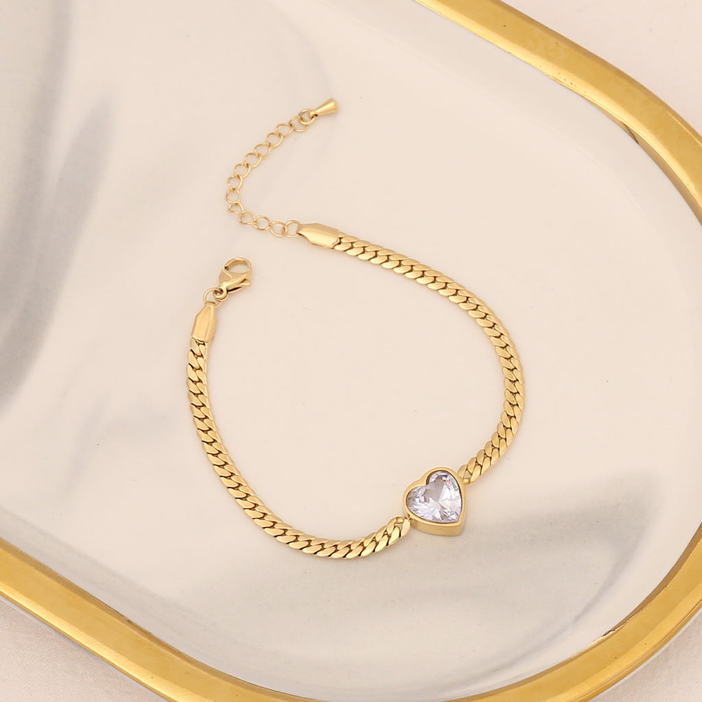 Gold Cuban Chain Heart CZ Jewelry Set — Necklace & Bracelet