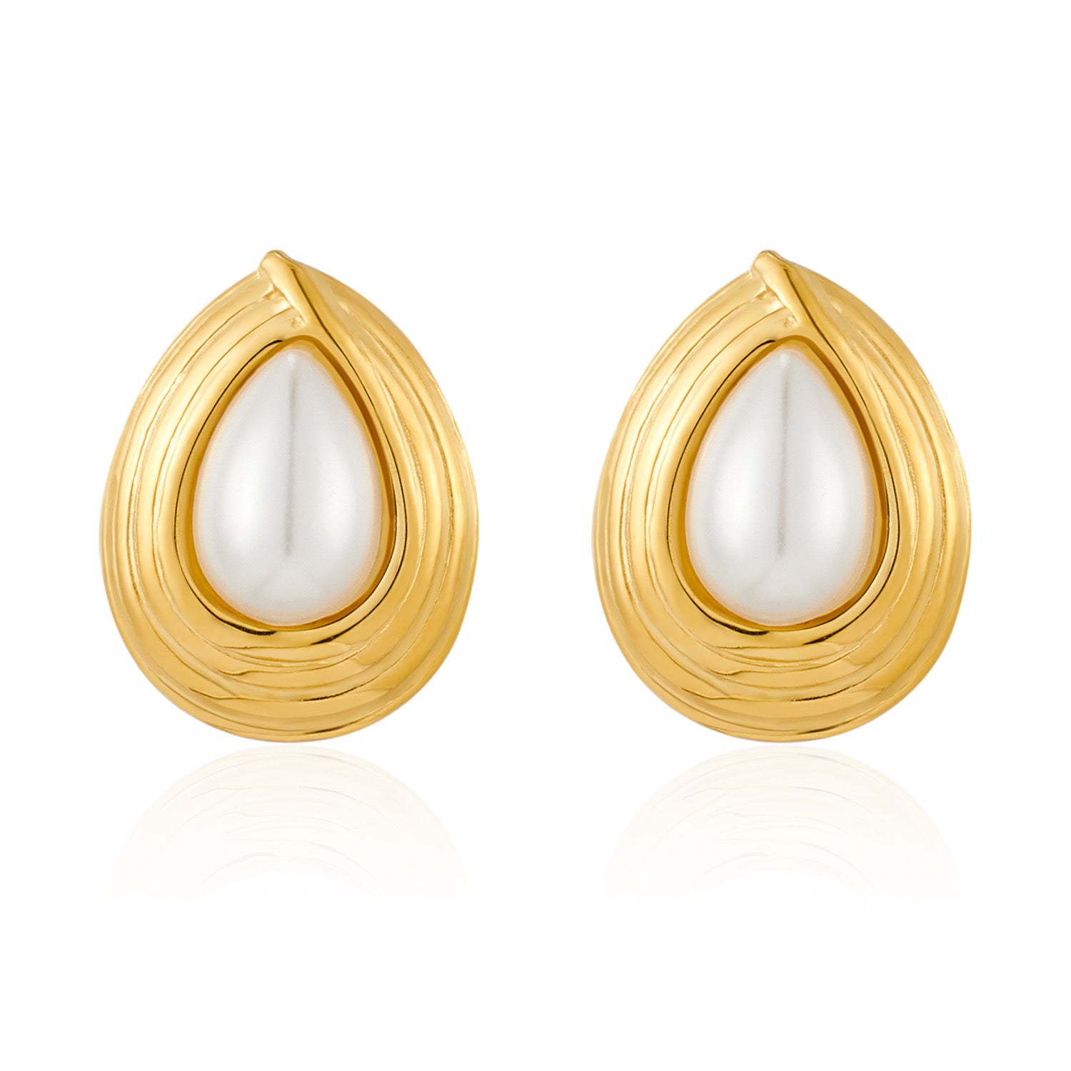 Gold Teardrop Pearl Stud Earrings