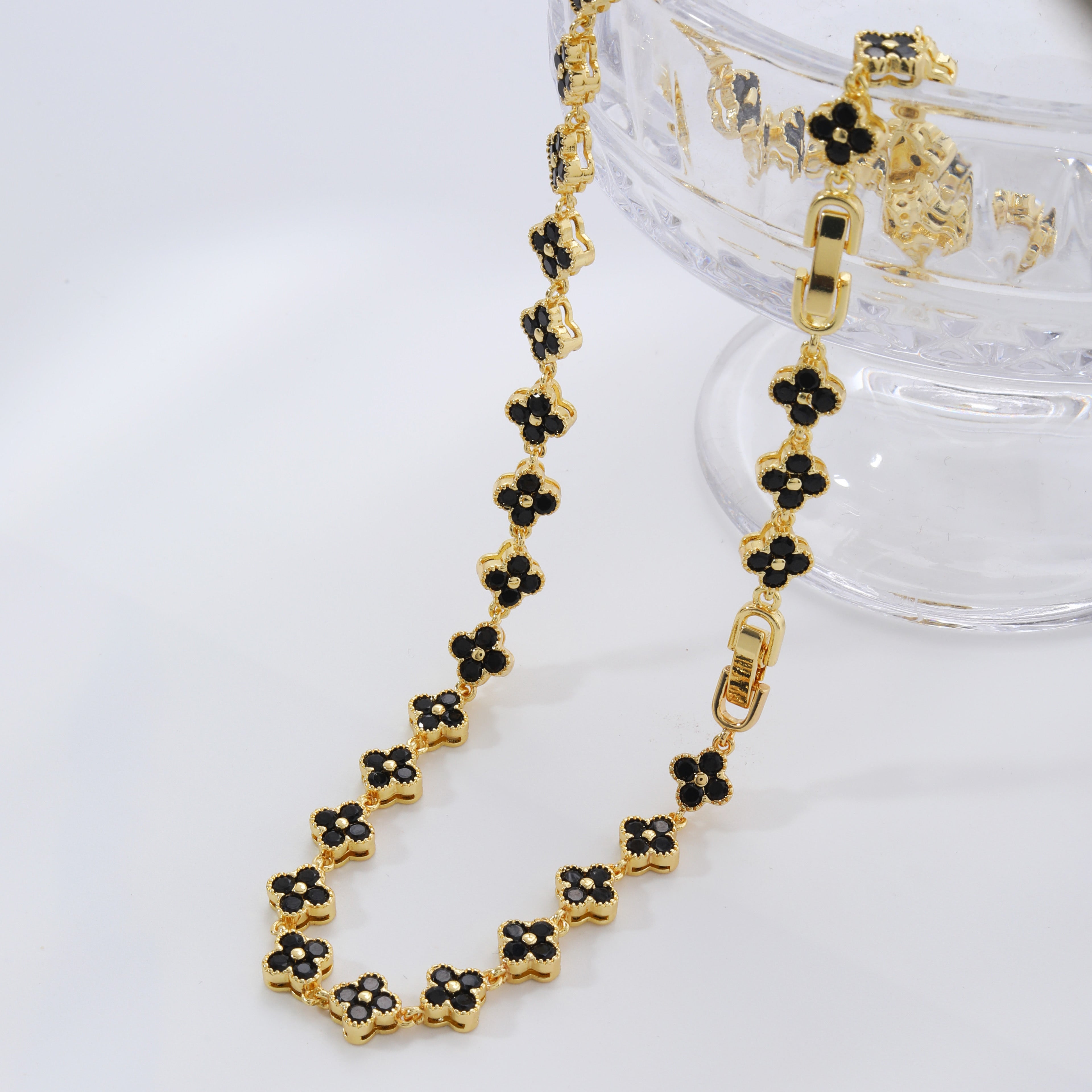 Black & Gold Clover Chain Necklace
