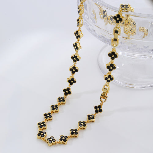 Black & Gold Clover Chain Necklace