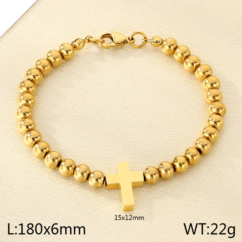 Men's Gold Cross Beaded Bracelet