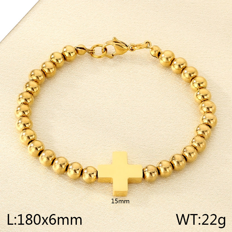 Men's Gold Cross Beaded Bracelet