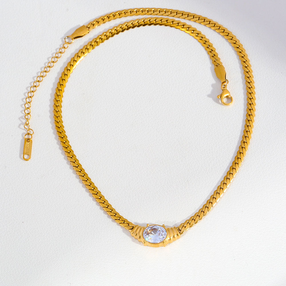 Oversized Gold Textured Leaf Pendant Paperclip Chain Necklace