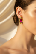 Model wearing Gold Leaf Ruby Crystal Stud Earrings